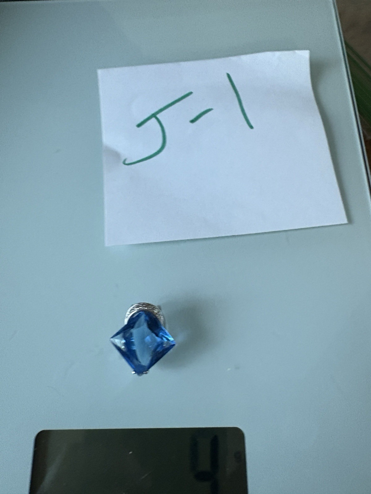Sterling Silver Square Blue Topaz Diamond Pendant Enhancer 3 Grams