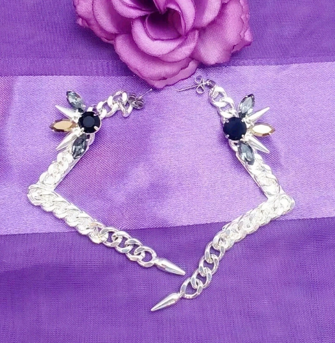 Designer FALLON Signed Micro Spike Chain EARRINGS Swarovski Crystals 2012