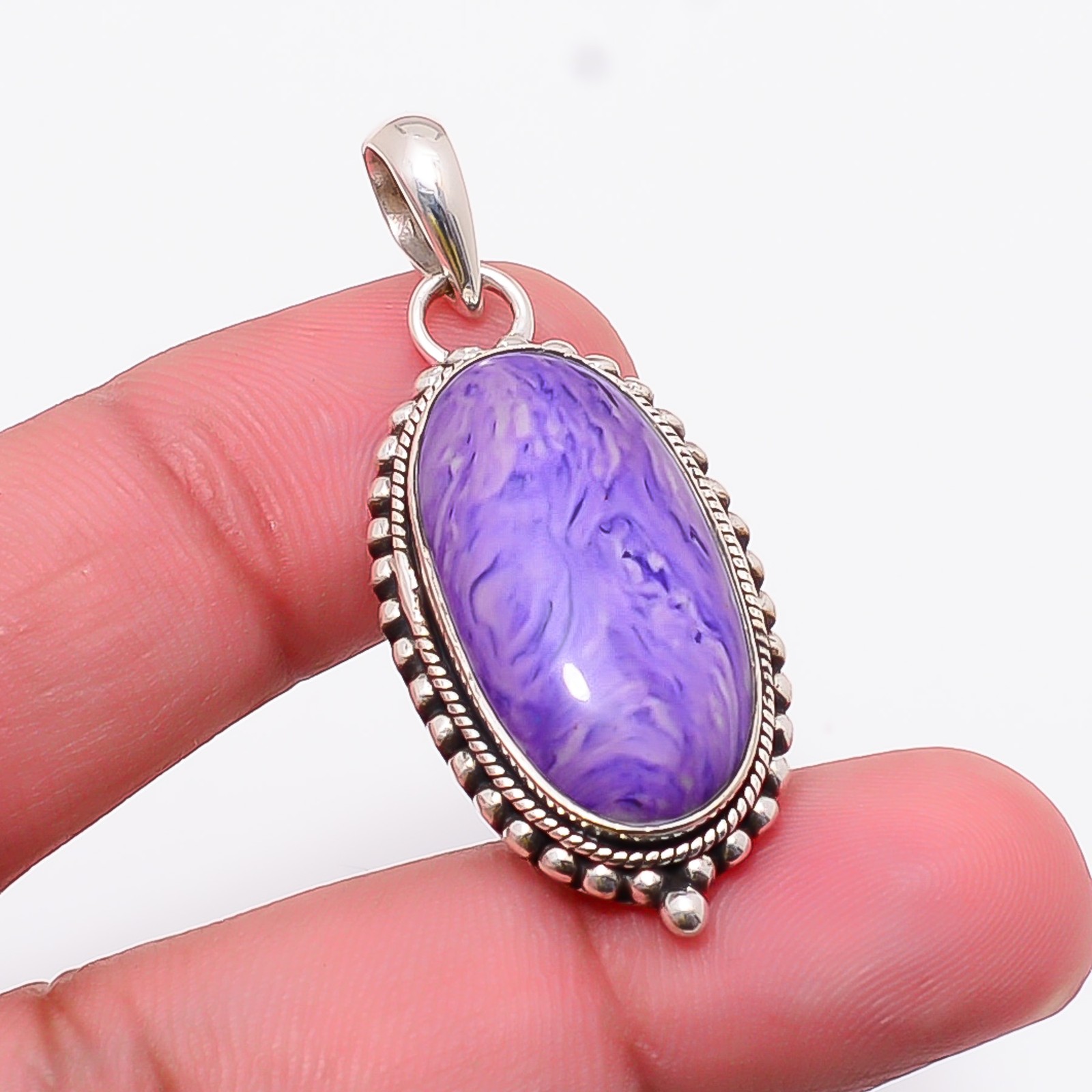Purple Charoite Gemstone 925 Sterling Silver Jewelry Pendant 1.77″ P1087812423