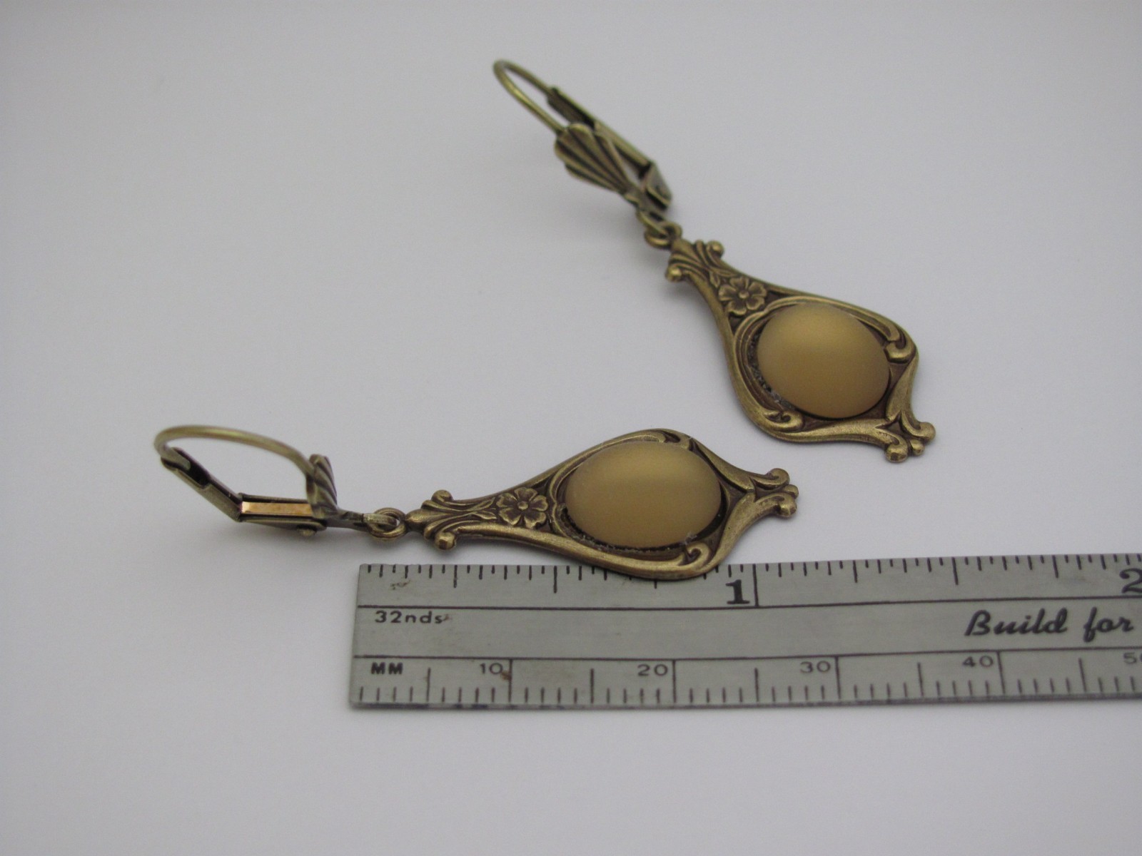 Art Deco Style Earrings Frosted Topaz Glass Vintage Victorian Art Nouveau