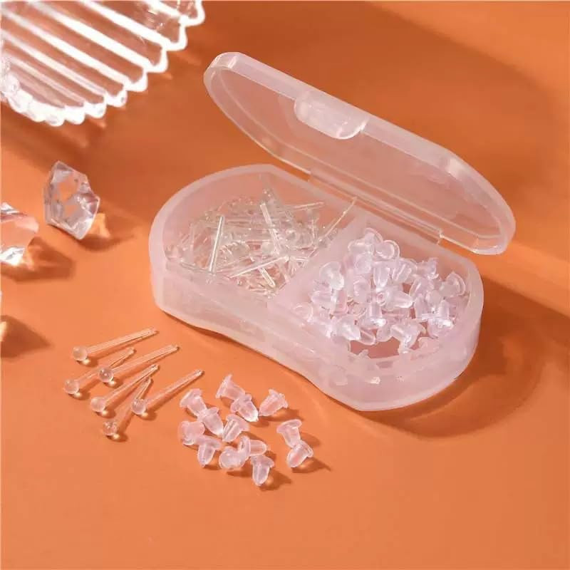 Clear Earrings,3Mm Clear Earrings for Sports,100Pcs Plastic Earring for Sensitiv