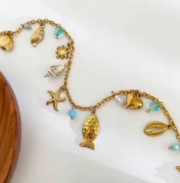 Retro 18k Gold Plated Multi Charms Pendant Necklace Zara NEW