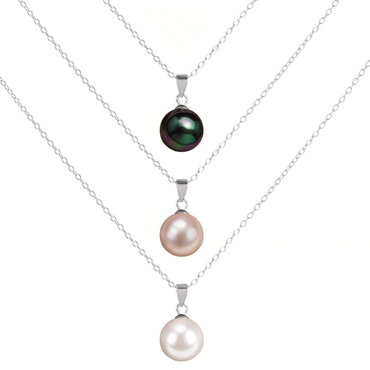 925 Sterling Silver Natural South Sea Shell Pearl CZ Pendant Necklace + Box Gift