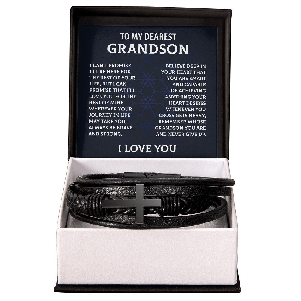 To My Dearest Grandson Cross Bracelet Christmas Birthday Graduation Gift for Men