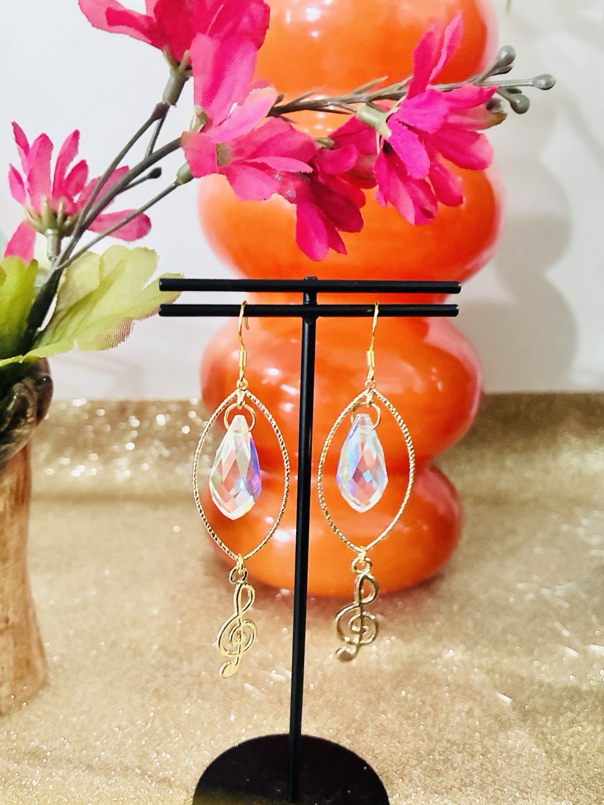 Treble Cliff, Music, Earrings, Crystal Drop, Charm, High Quality, Musician