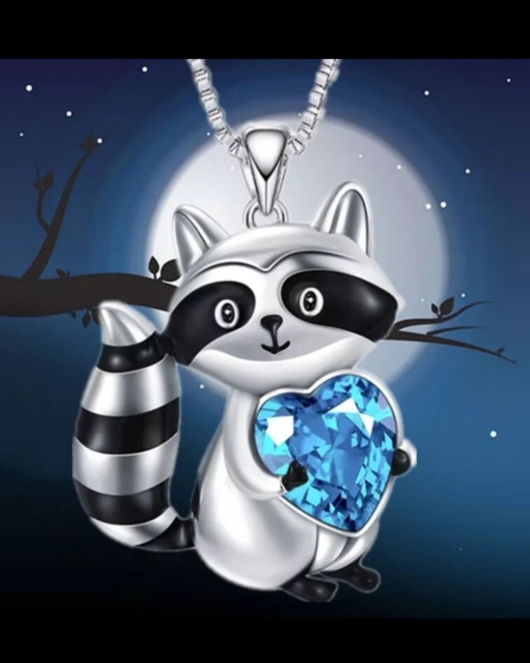 Raccoon Heart shaped drop earrings silver tone Glass dome 🦝 cute