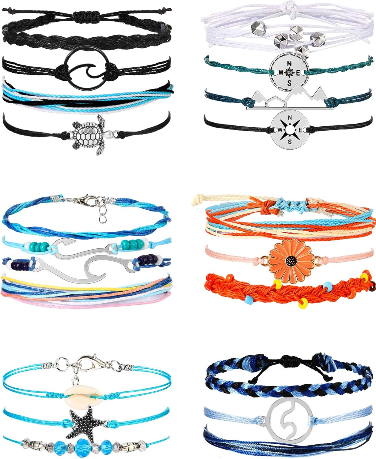 Hicarer 21 PC Surfer Wave Friendship Bracelet Set Waterproof Adjustable Boho Bea