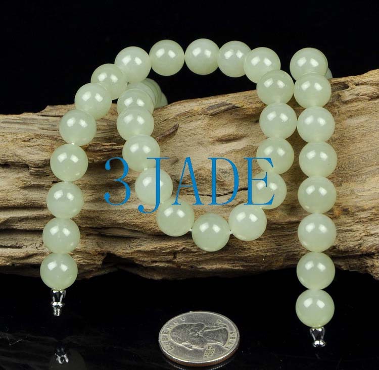 20 1/4″ Natural Hetian Nephrite Jade Beads Necklace Jewelry, w/ Certificate