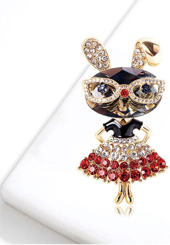 Rhinestone Lady Rabbit Brooch Pin for Women Girls Fashion Gold Plated Crystal Bu