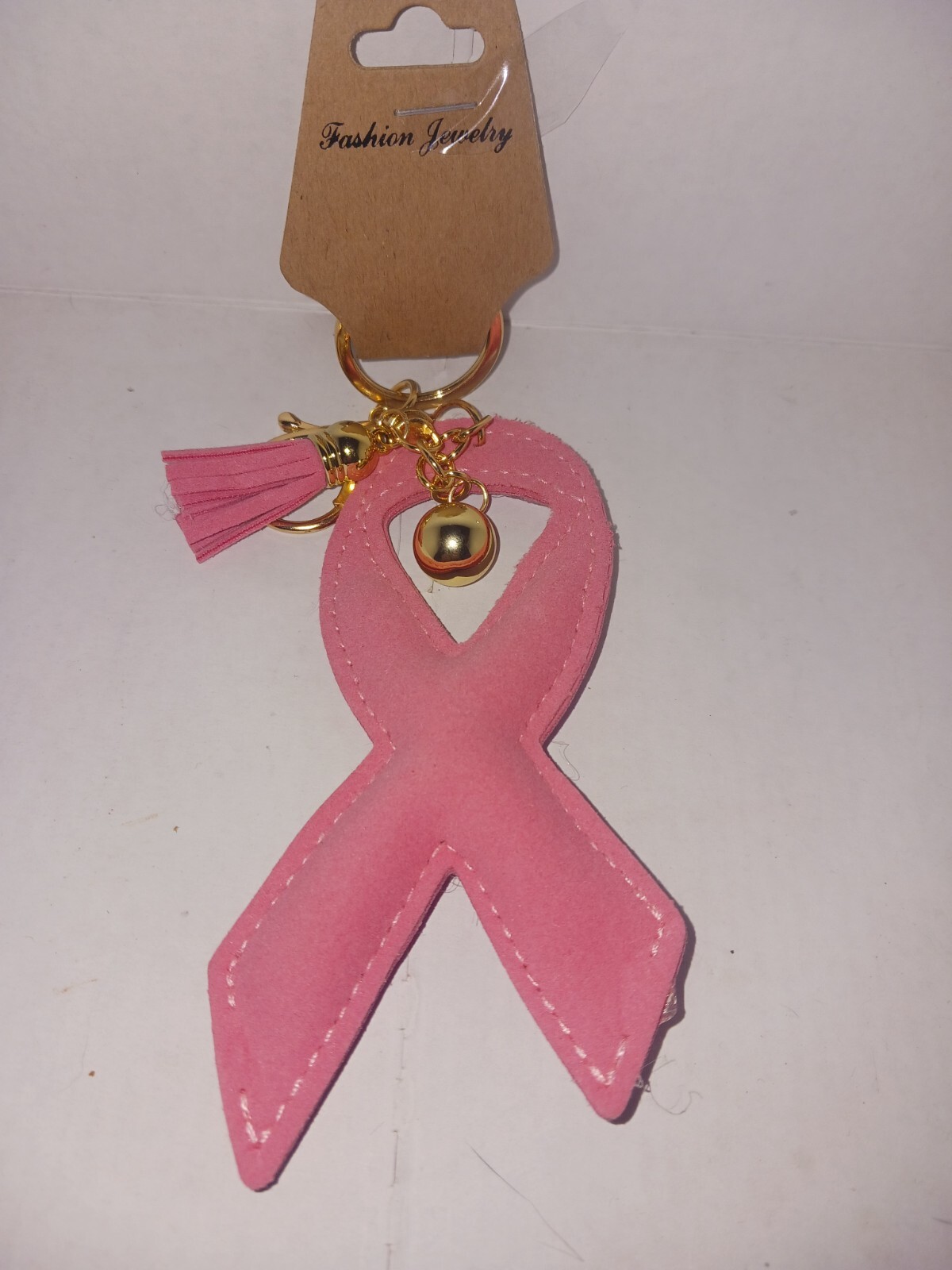 Pink ribbon rhinestone tassel breast cancer awareness keychain (New) Set of 4