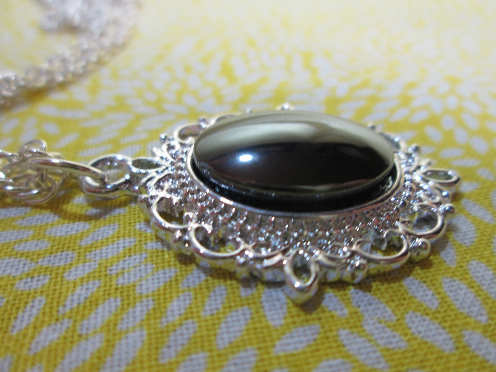 Genuine Hematite Oval Pendant w/ 18″ Silver Plated Rope Chain / N