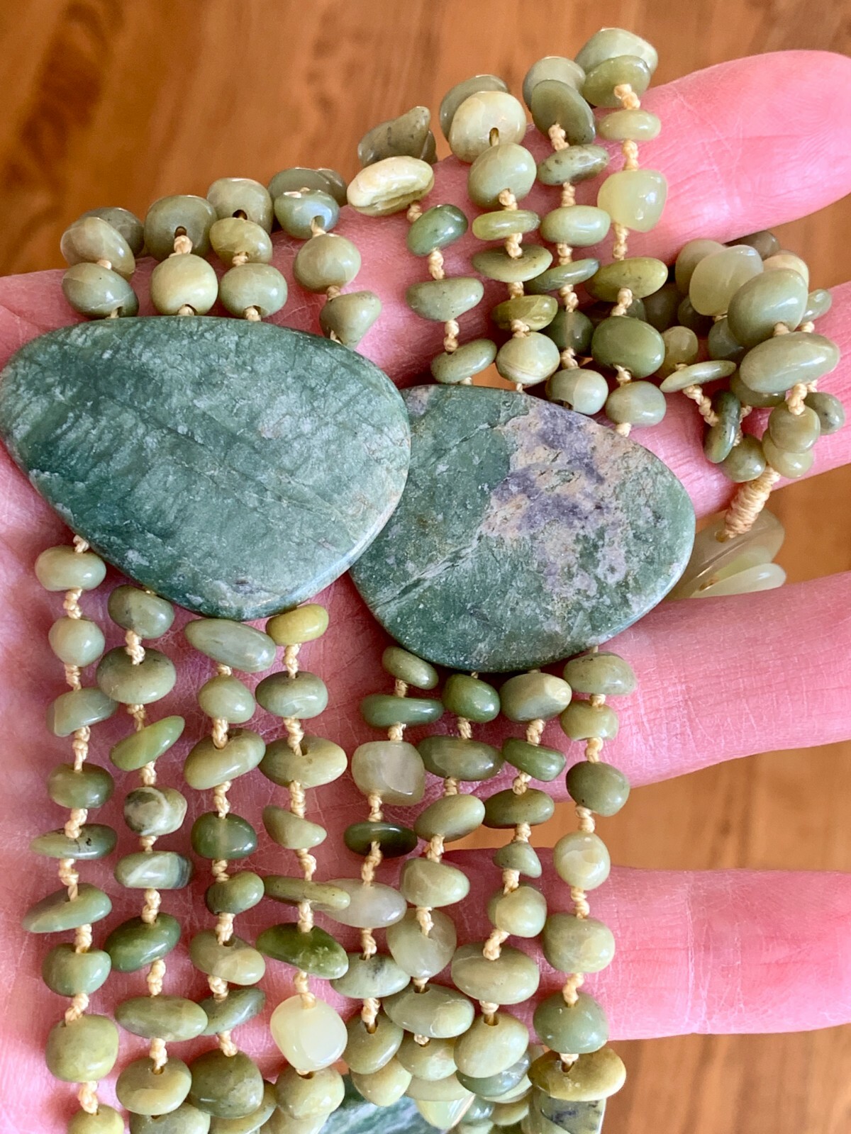 Olive Jade Beaded 20″ 4 Strand Layered Necklace Toggle New (51cm) Estate