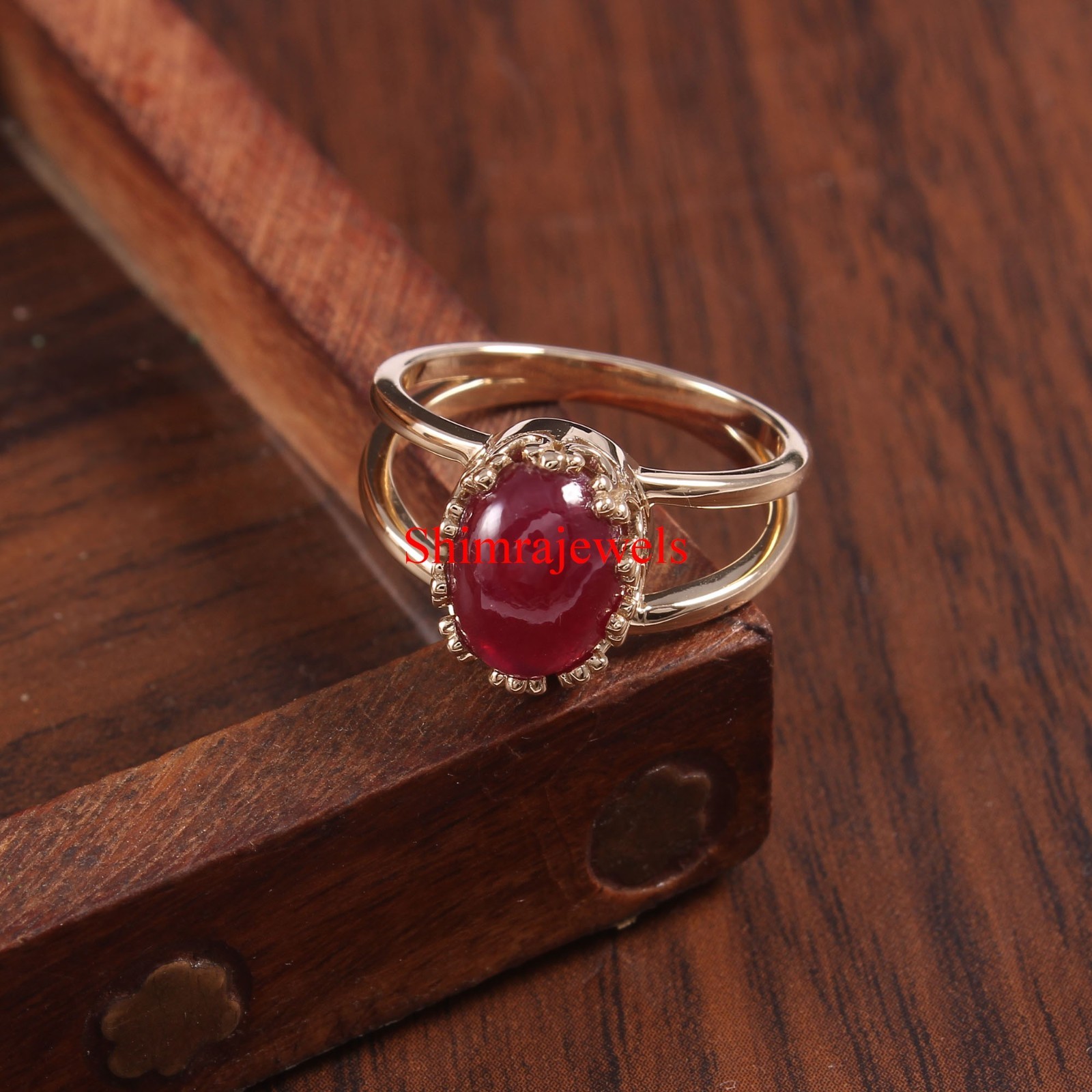 Heated Ruby Gemstone With 18k Gold Plated Silver Women’s Ring #368