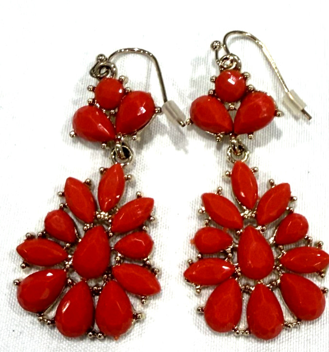 Vintage Teardrop Cluster Chandelier Southwestern Style Earrings 3PRS Gold Tone