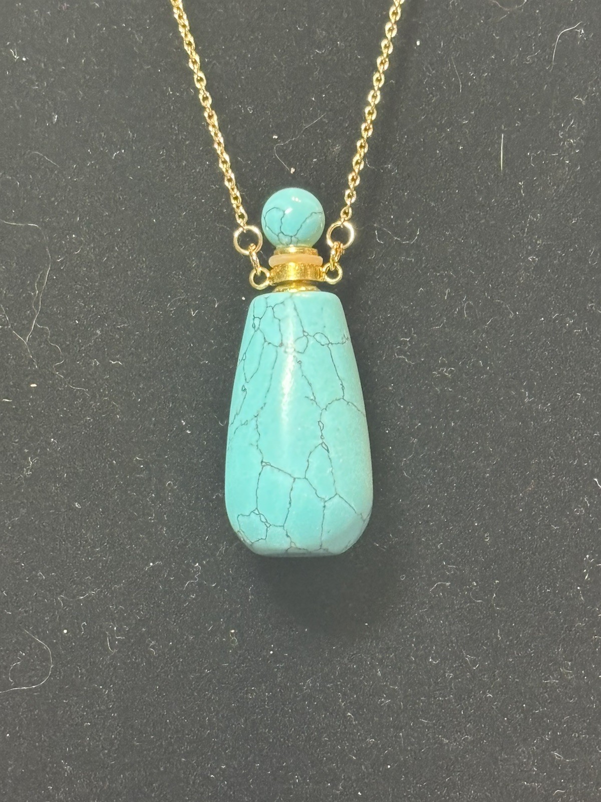 Adorable Turquoise Perfume Bottle Pendant 21″ Necklace