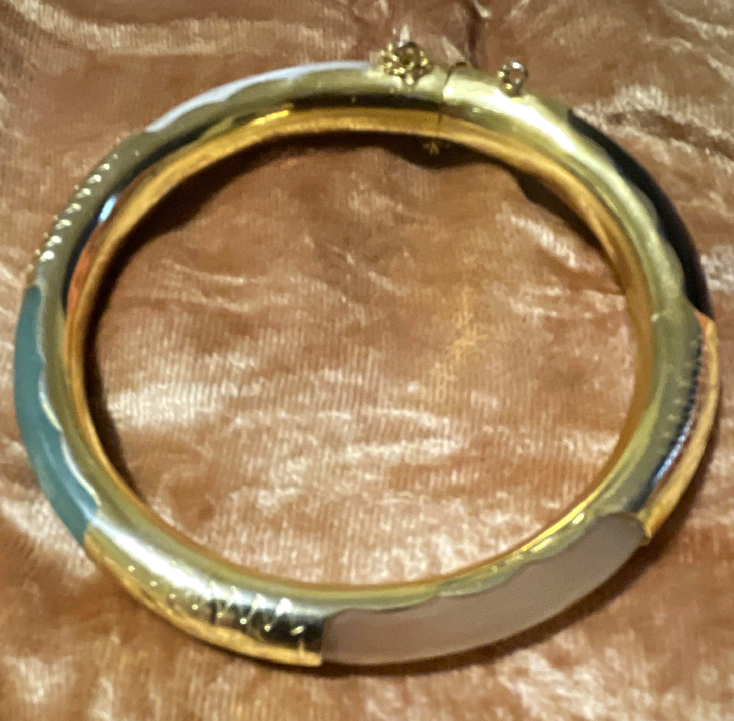 Vintage Gold Tone Multi-Stone Style Hinged Bangle Bracelet