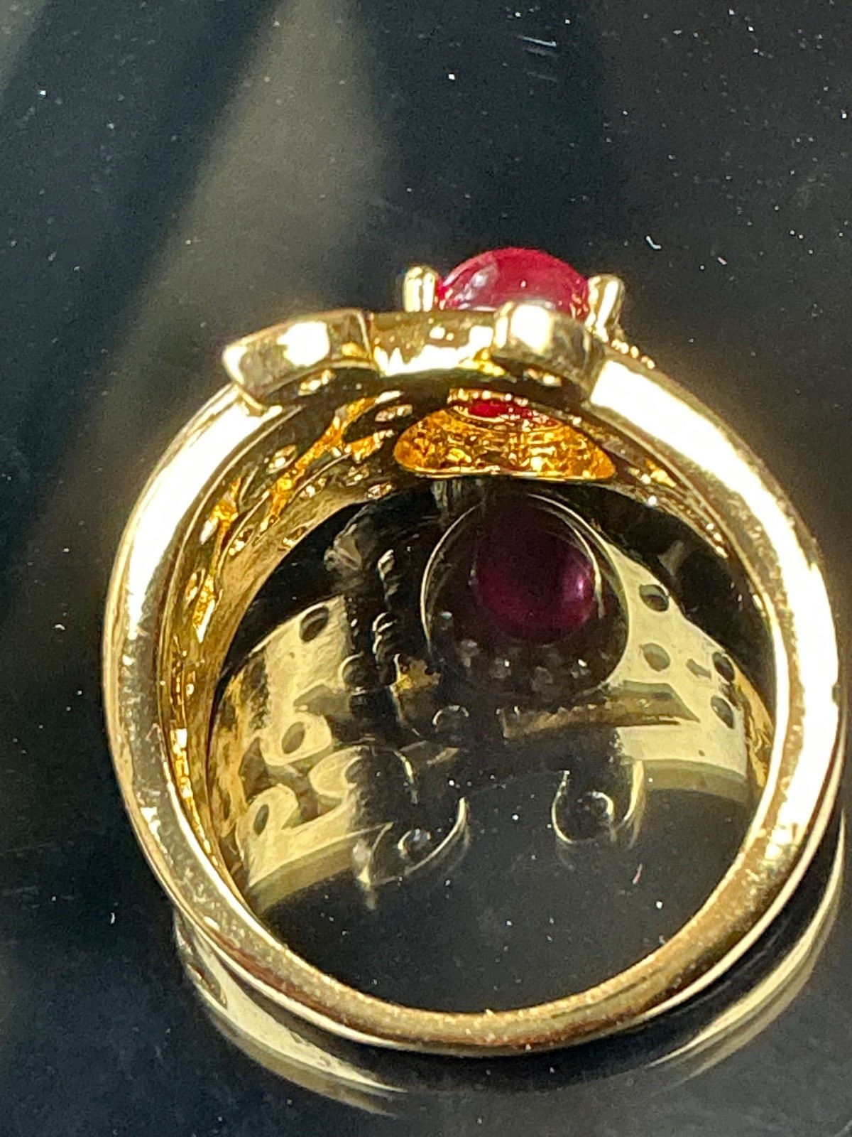 Unique Leaf style Red Ruby and White Gemstone Silver Gold Plated Ring Size 8