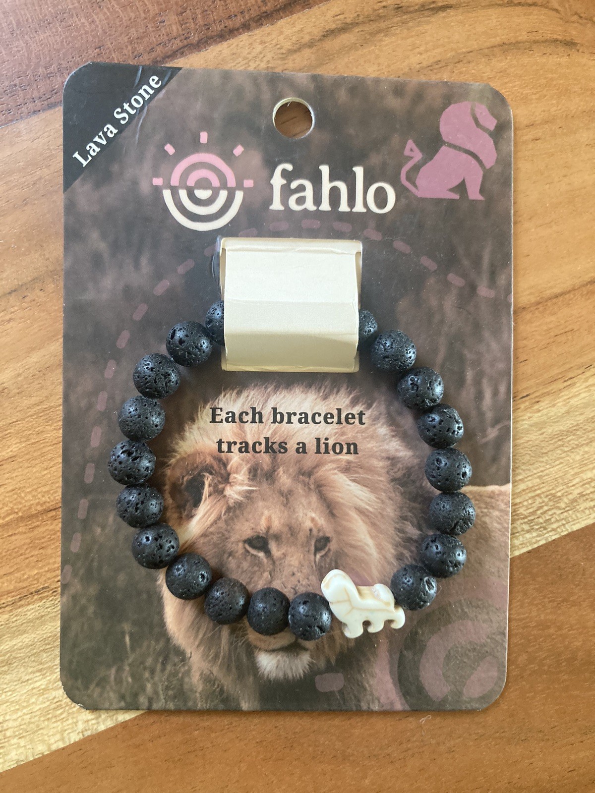 Fahlo Lion Tracking bracelet, Lava Stone Black Endangered Species Jewelry NWT