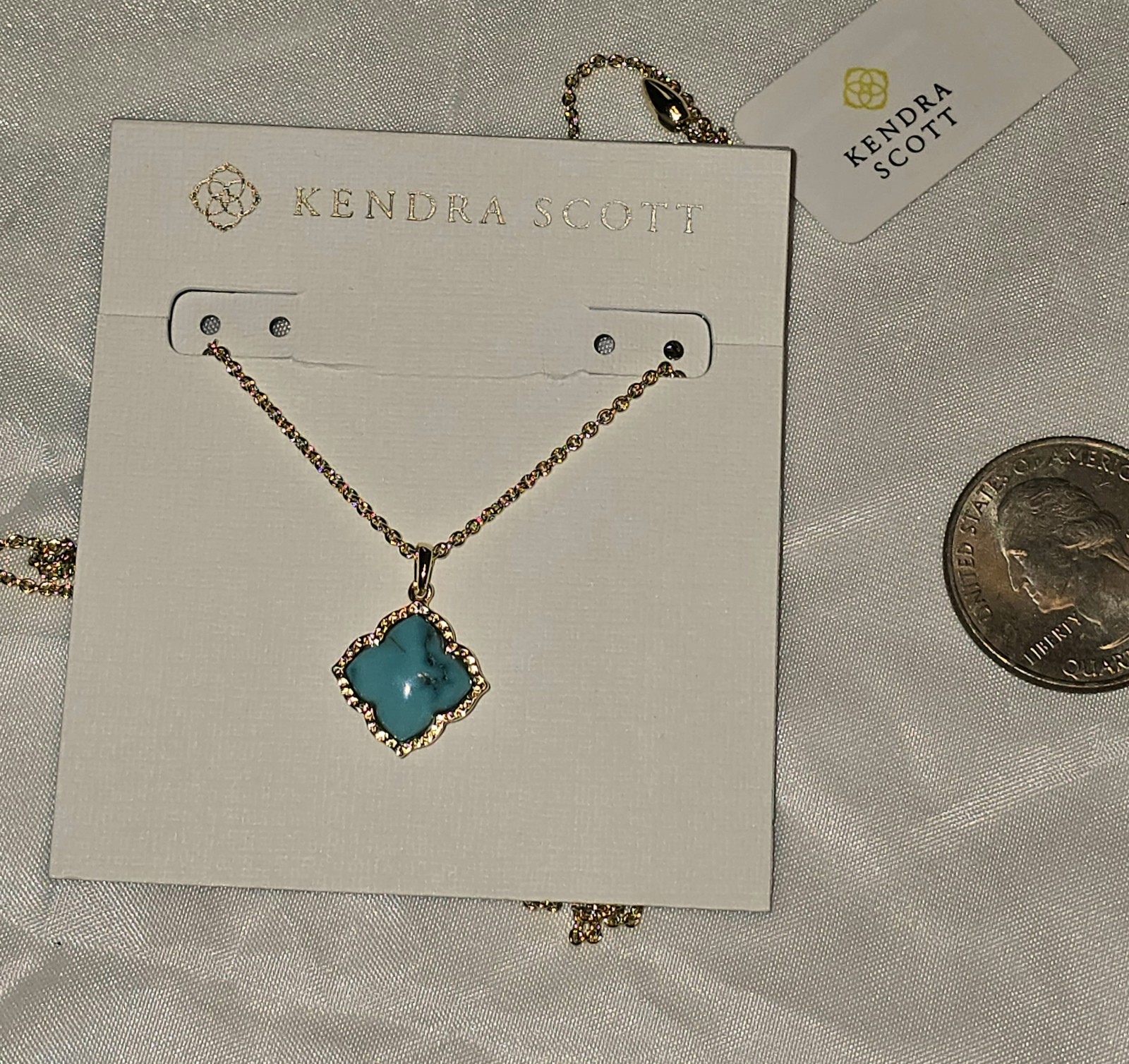 KENDRA SCOTT Mallory Gold Variegated Turquoise Magnesite Pendant 19” Nickelace