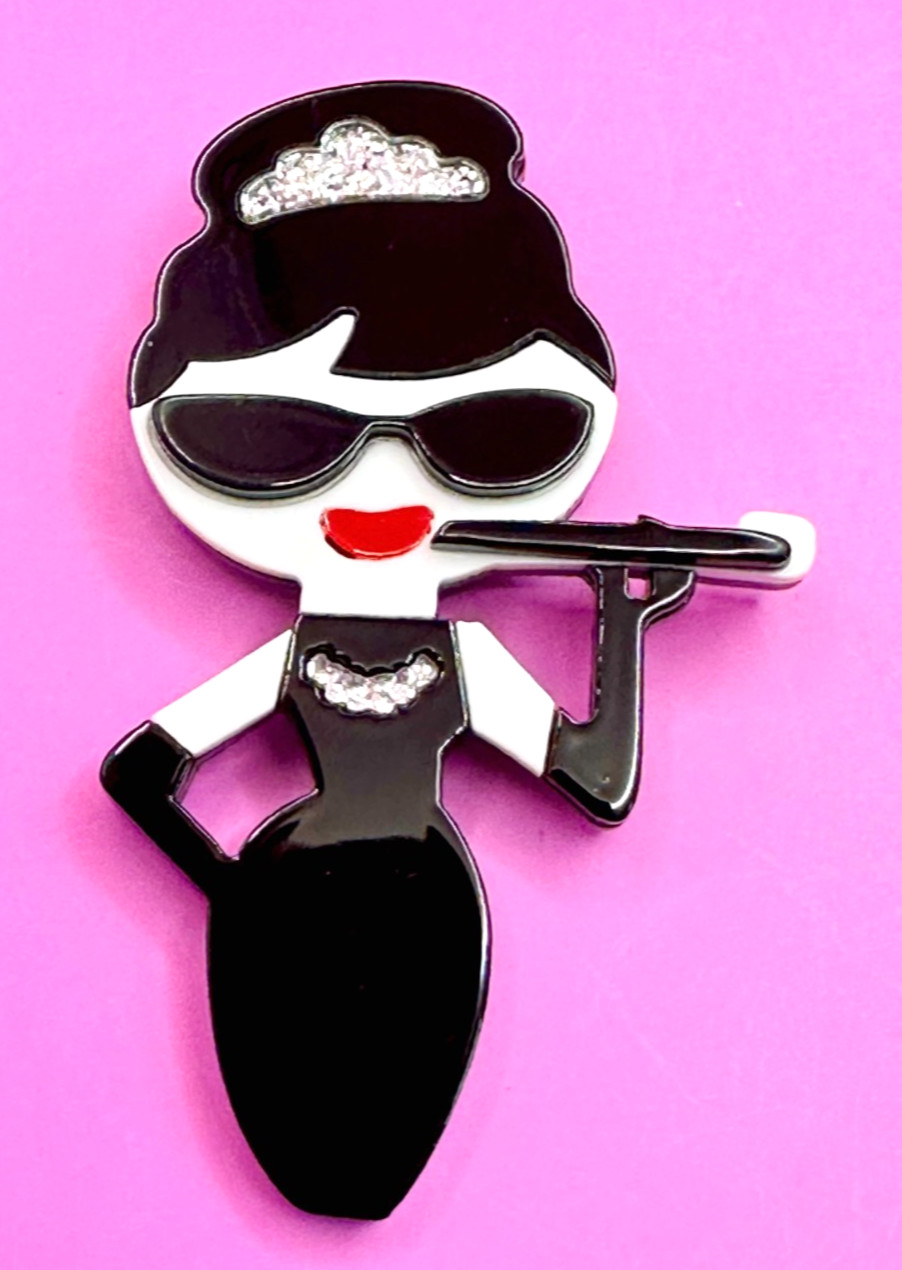 Audrey Hepburn Iconic Breakfast At Tiffany Smoking Cigarette Holder Pin Brooch