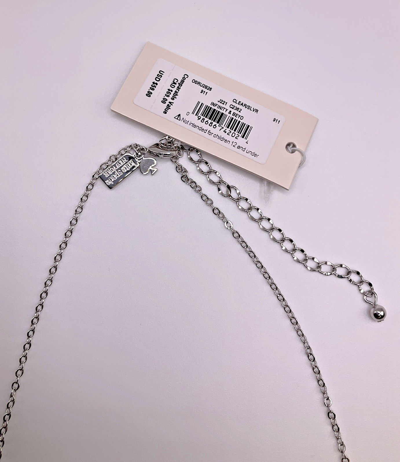 Kate Spade Necklace Infinity and Beyond Knot Mini Pendant NEW Silver Jewelry