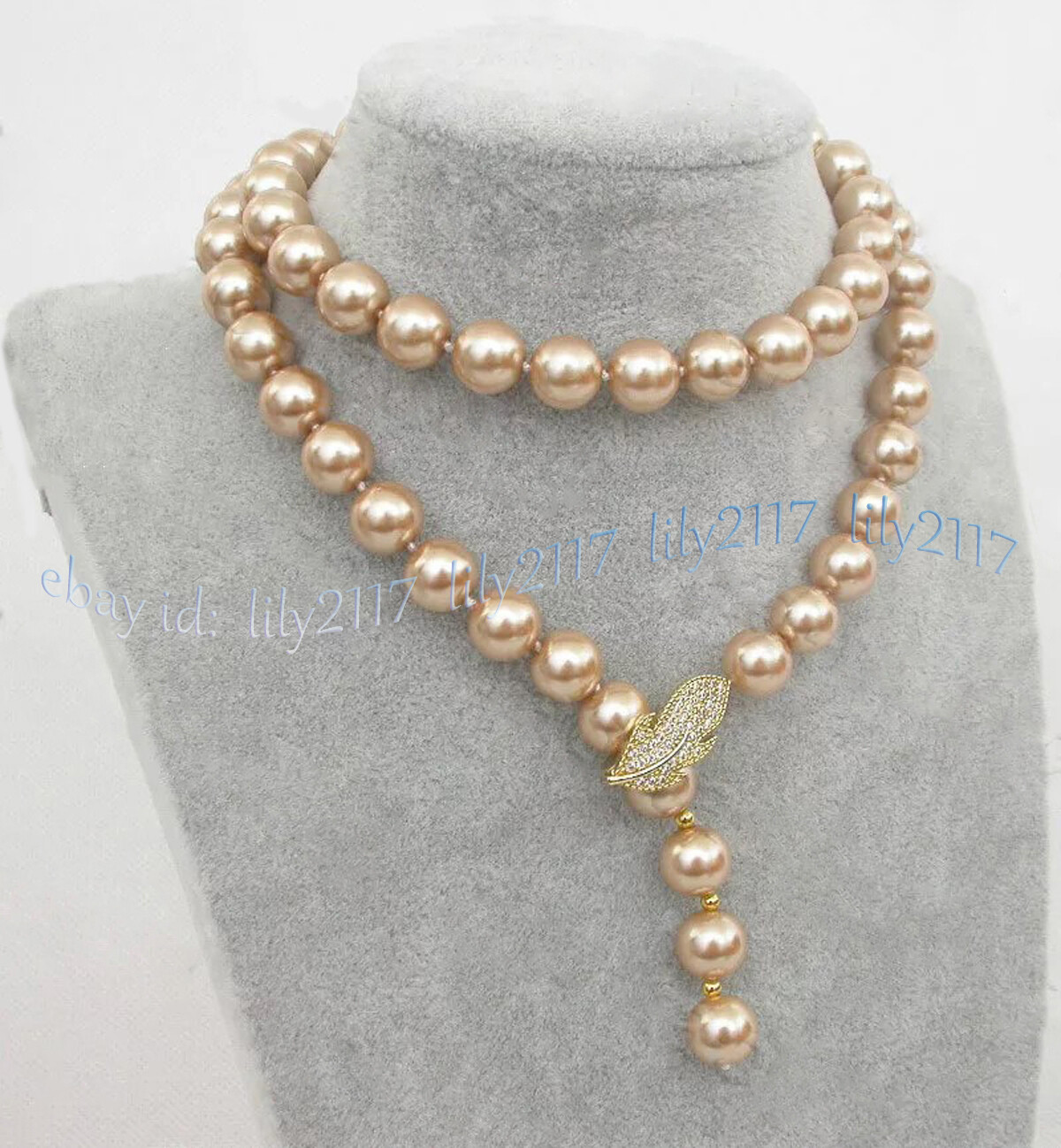 Elegant Champagne South Sea Shell Pearl Round Beads Necklace 14-50” 8-14mm