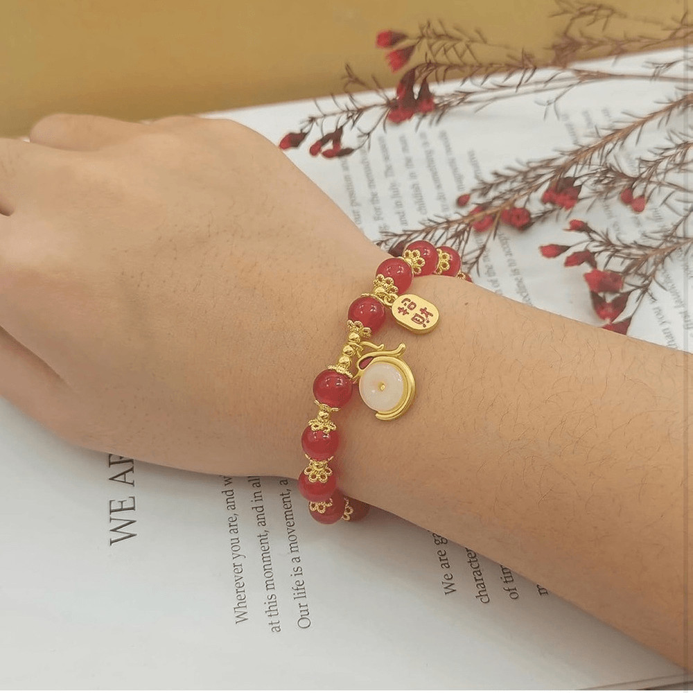 2024 Red & Gold Beaded Chinese New Year of Dragon Stretchy Charm Bracelet