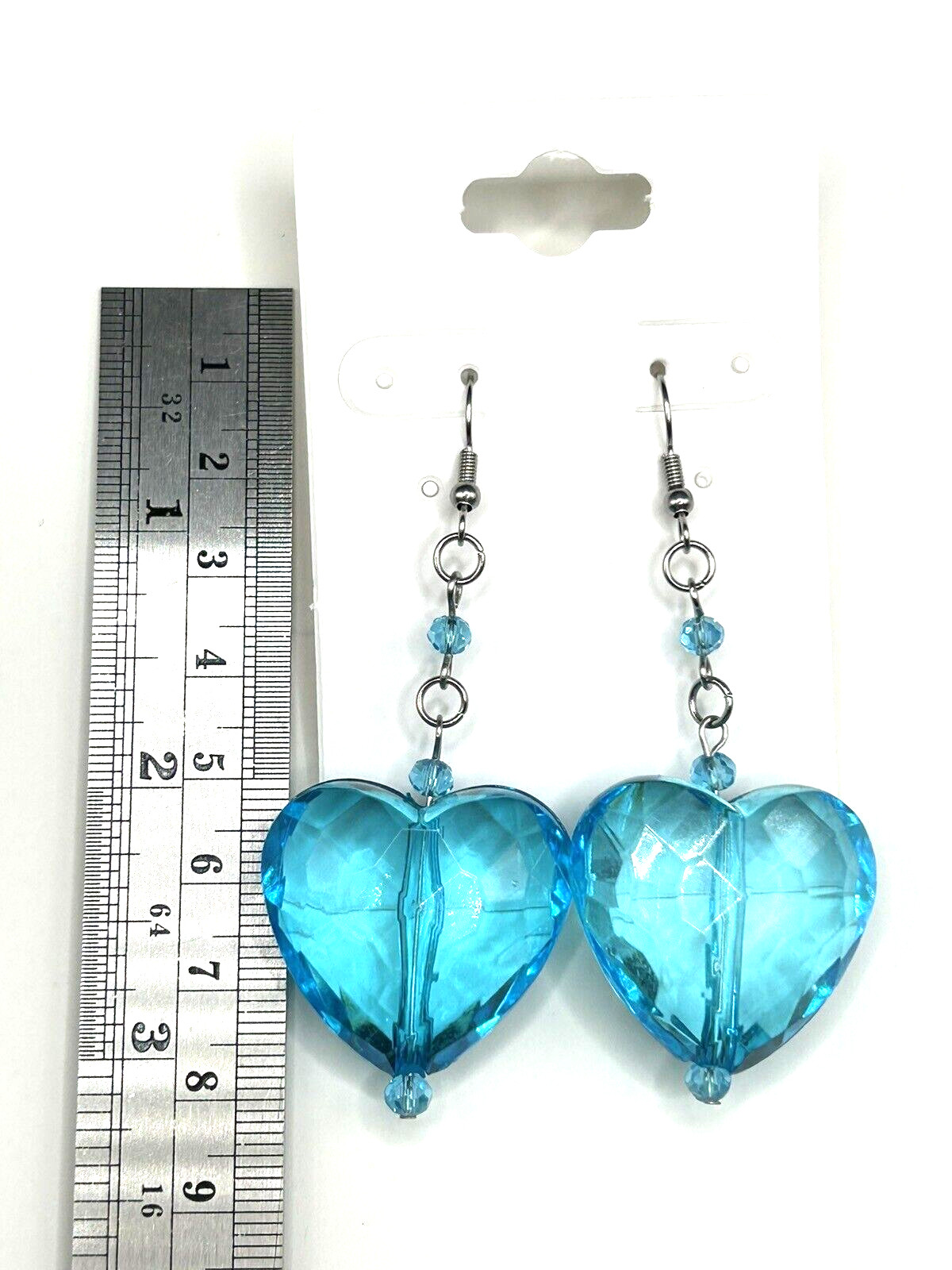 Huge 30mm Aqua Hearts (Acrylic) Stainless Steel Dangle Drop Earrings Adorable!!