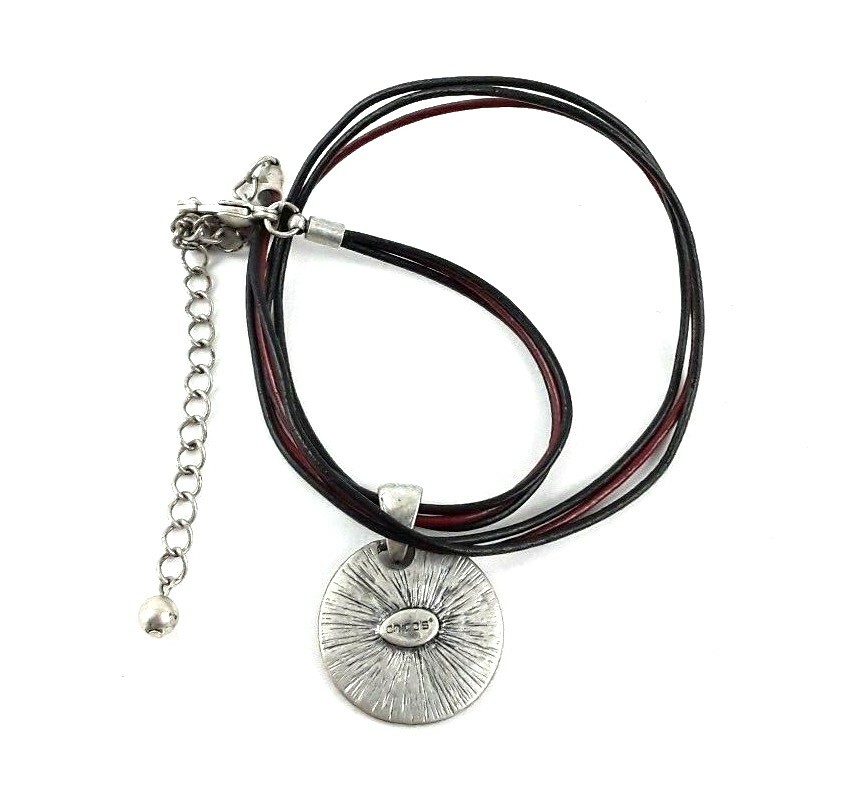 Chicos Necklace Multi Strand Cord Pendant Rhinestone Enamel Resin