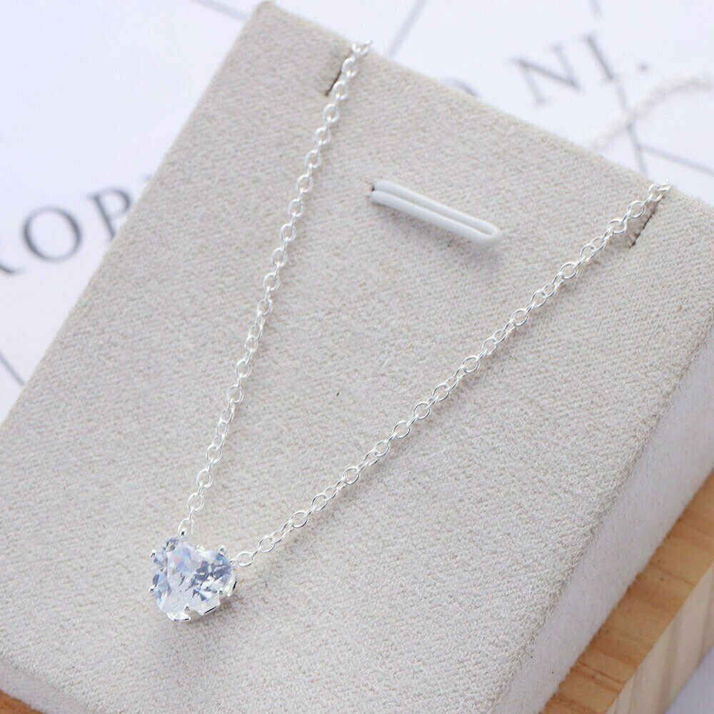 Fashion Plated Silver Heart Necklace Pendant Women Simulated Sapphire Jewelry
