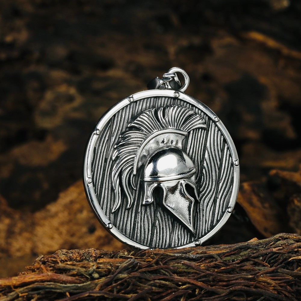 Mens Greek Spartan Warrior Helmet Pendant Punk Rock Necklace Stainless Steel 24″