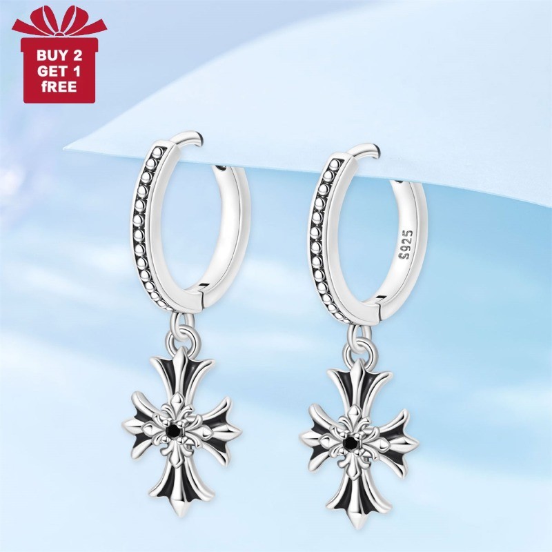 PANDACH 925 Sterling Silver Cross Earrings Restro Drop Dangle Earrings for Women