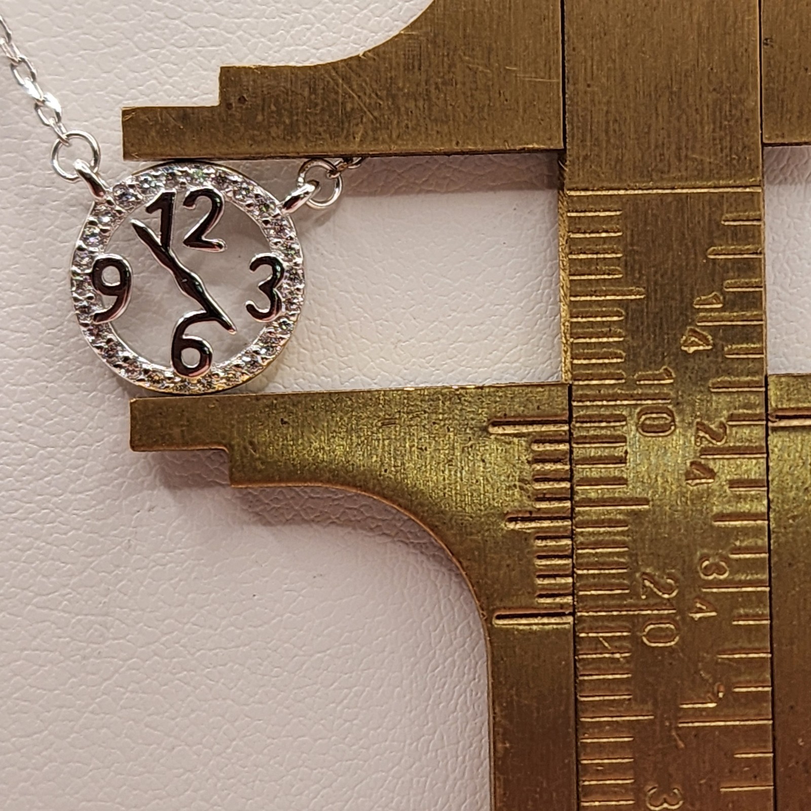 NEW 925 Sterling Silver CZ Clock Pendant Necklace 16″ 2.5″ Extension