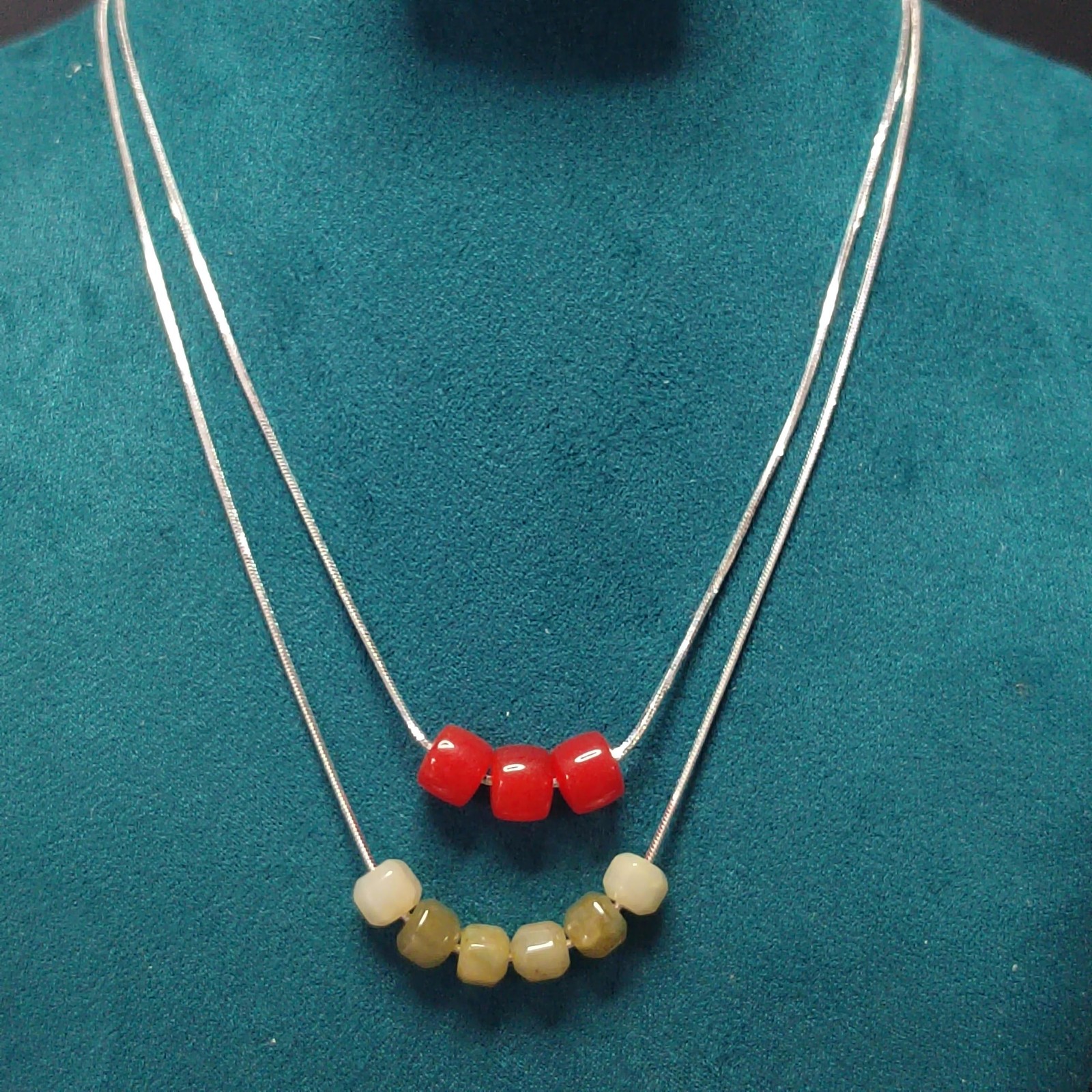 2pcs Double Layer Necklace & China Nanhong Agate & Burmese Jadeite Beads SL333