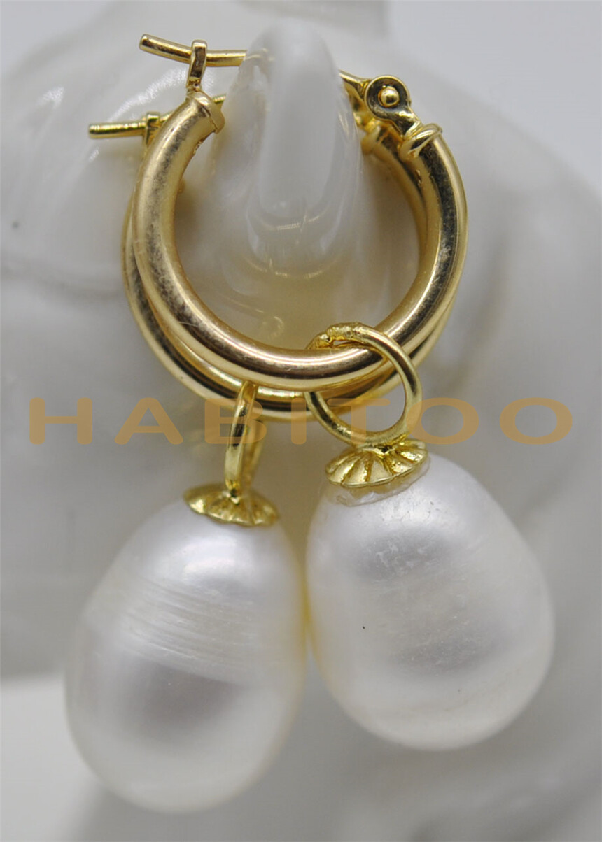 charming AAA 11-13mm South Sea White natural Pearl 14K yellow Gold Earring