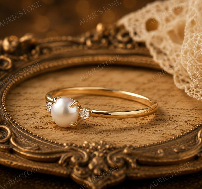 Lab Created Pearl Ring, Base Metal: Brass Finish: Gold Plated, Gift For Her