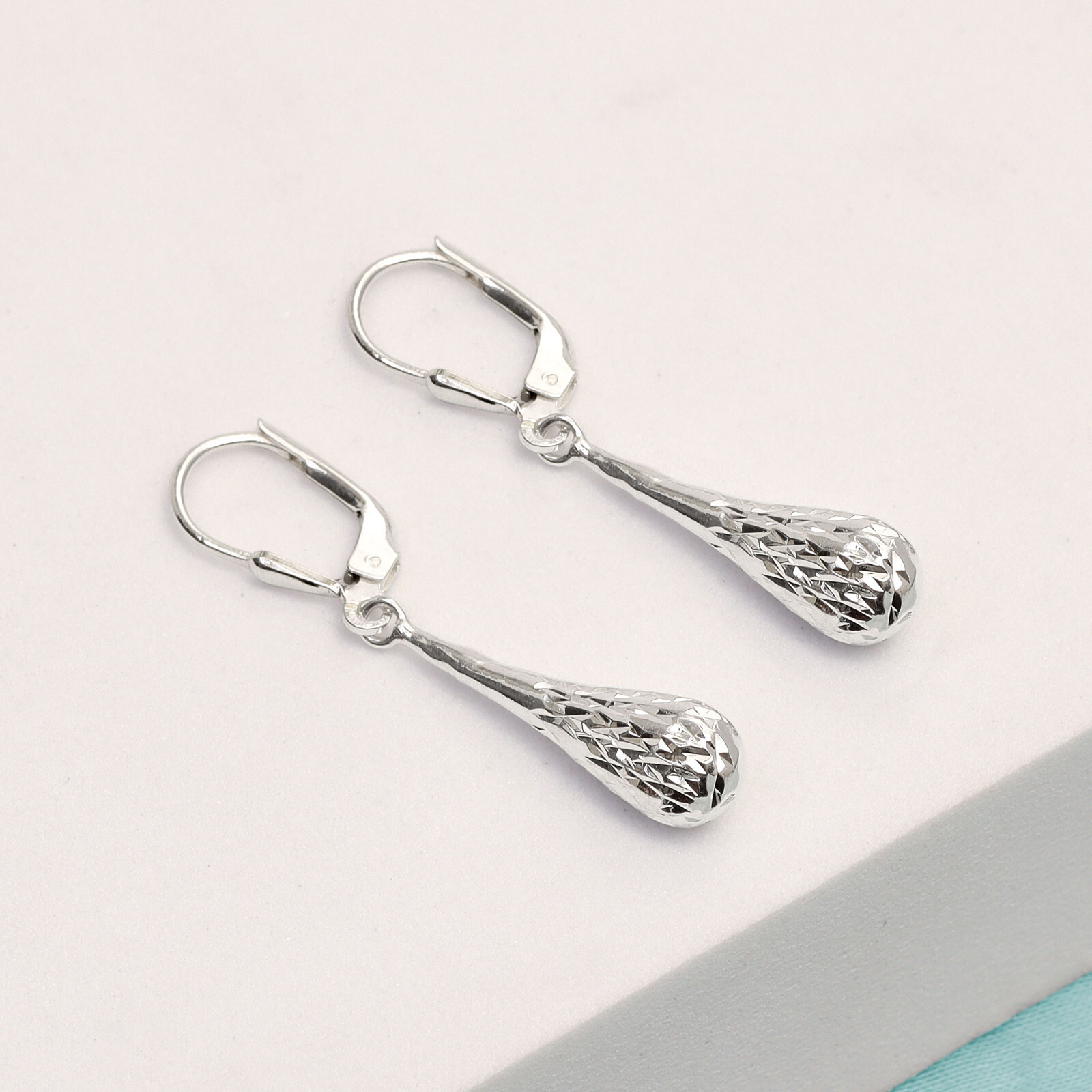 LeCalla 925 Sterling Silver Leverback Tear-Drop Dangle Earrings for Women 38 MM