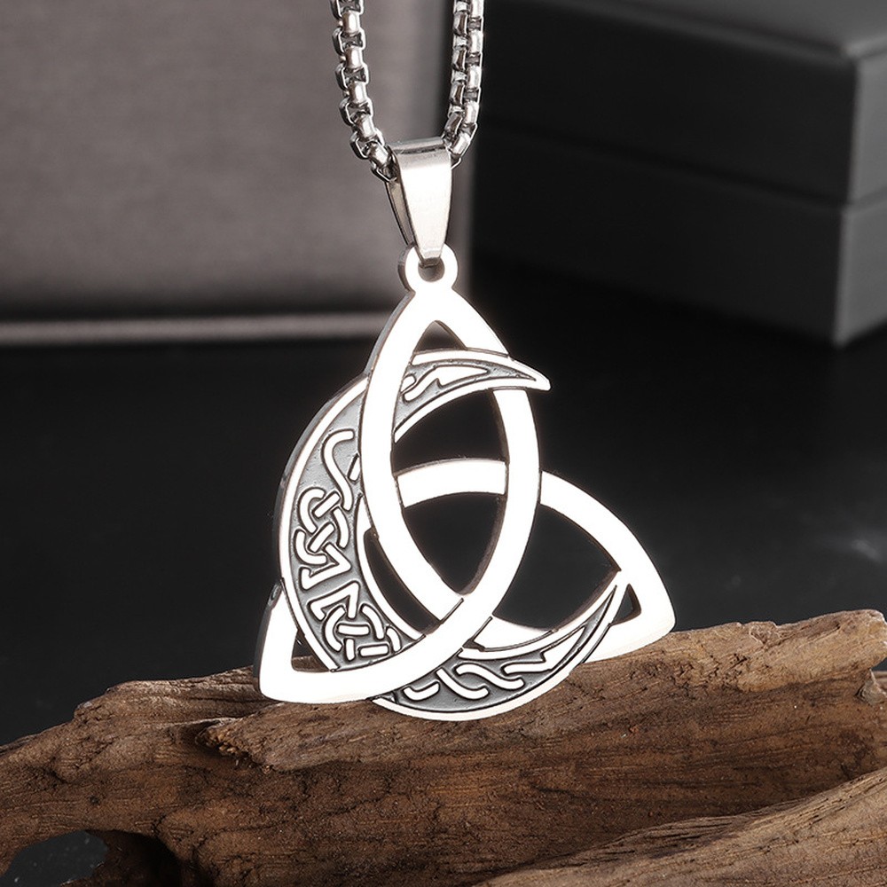 Pendant Necklace Stainless Steel Moon Silver 23.62 in Men Viking Triskel N94