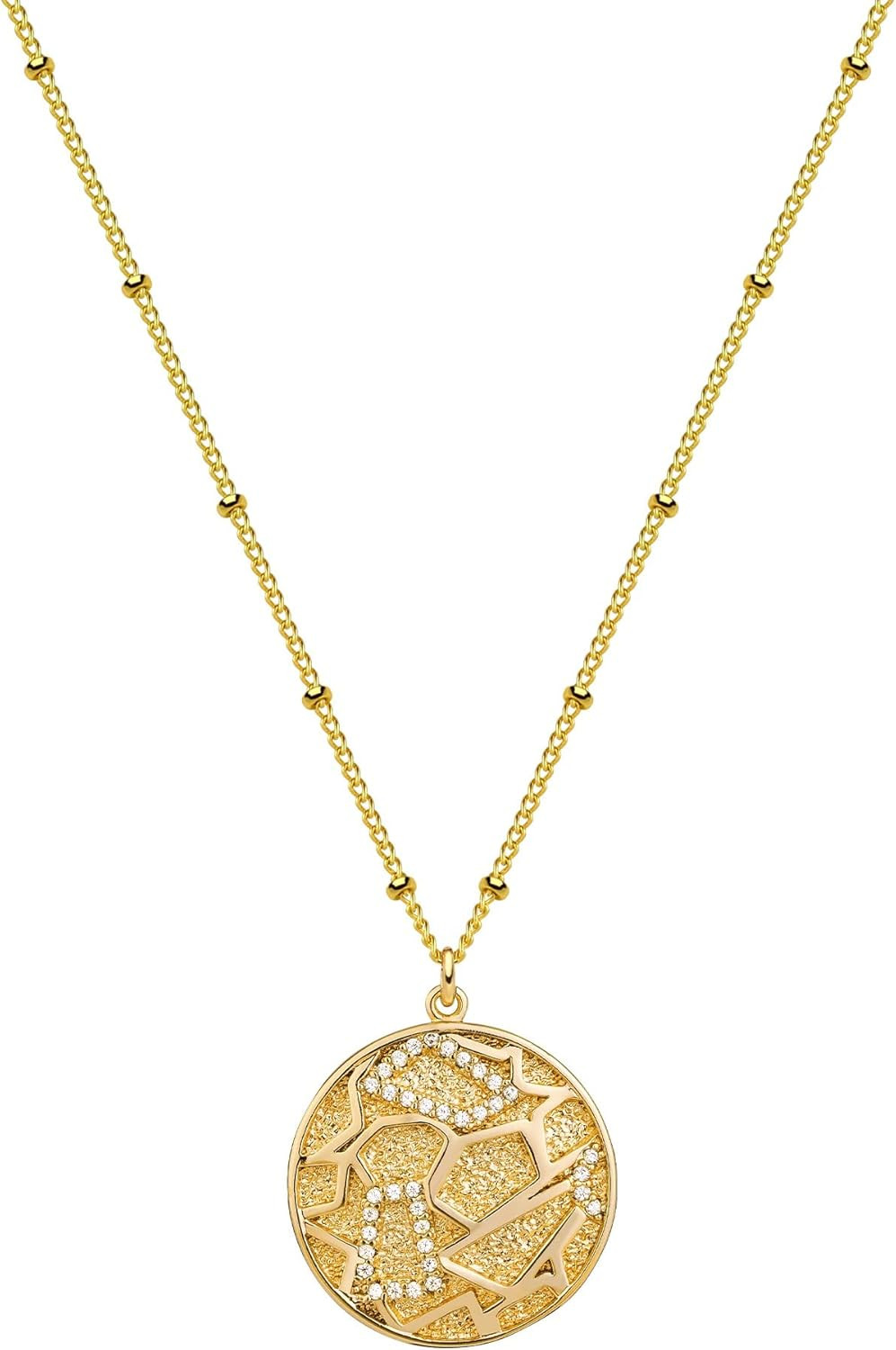 Coin Necklace 18K Gold Plated Vintage Textured Medallion Coin Pendant Round