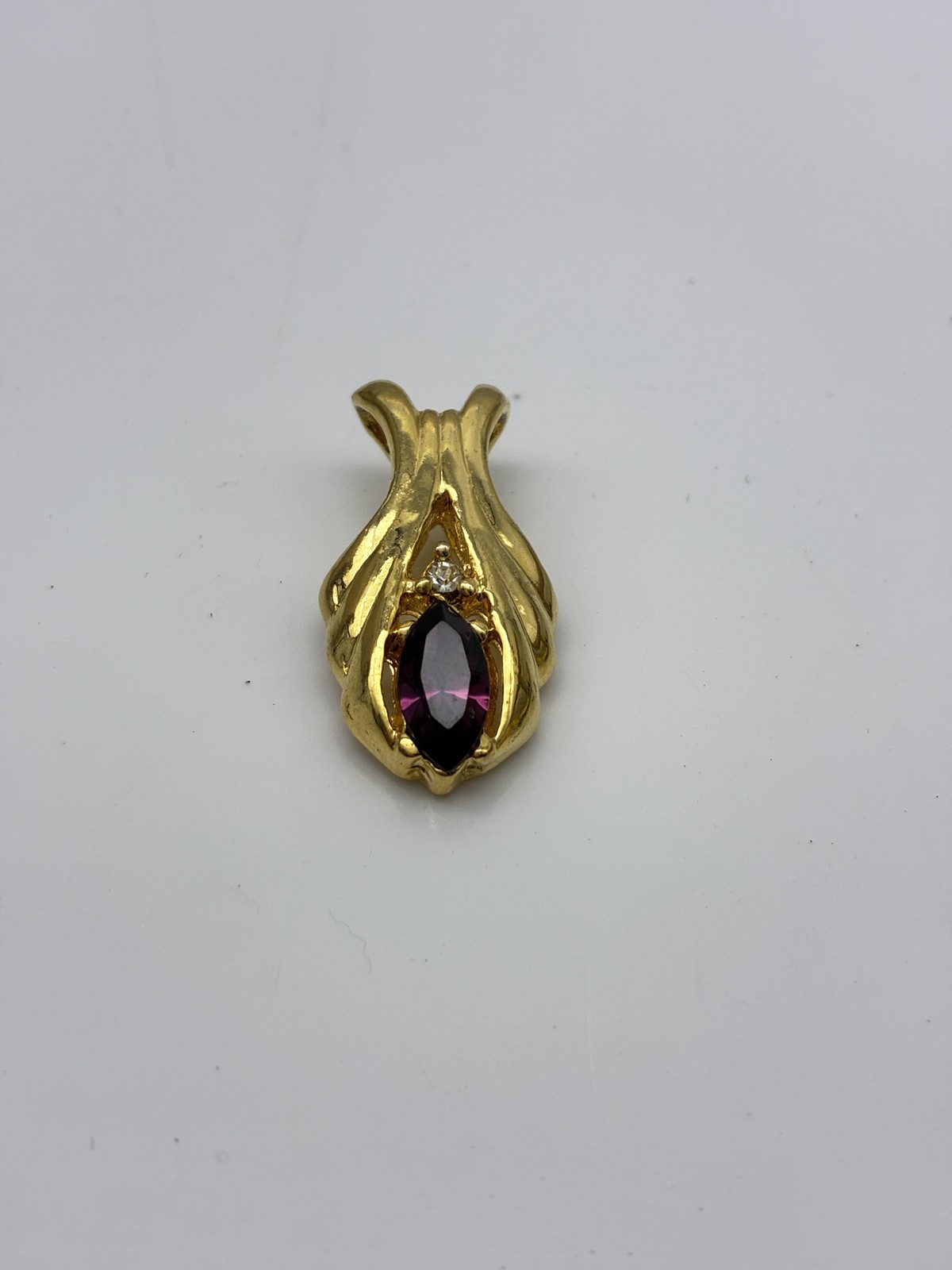 Purple Stone Pendant Charms Lot of 2 Gold Tone
