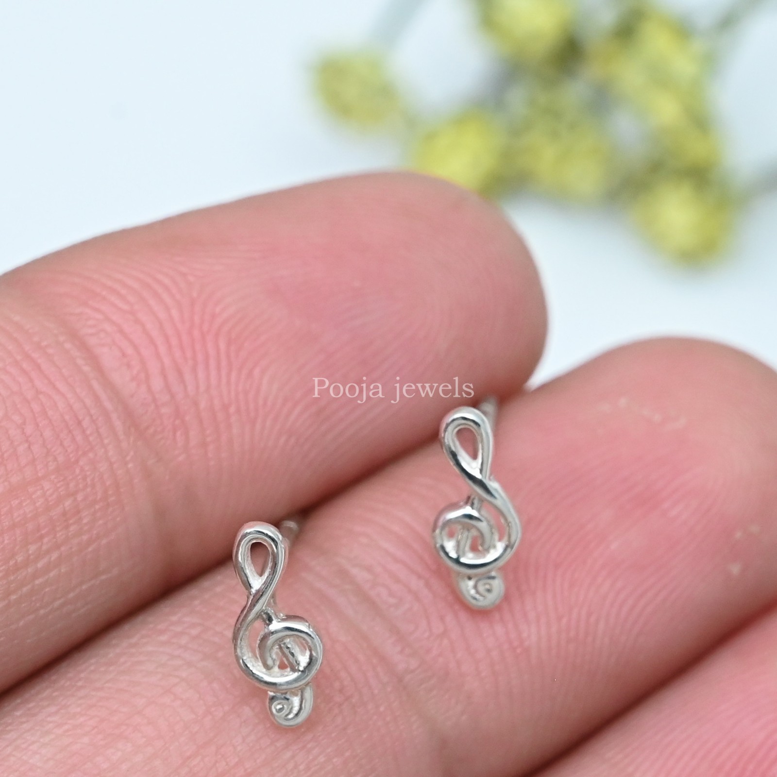 925 Sterling Silver Treble Clef Stud Earrings Music Note Minimalist Jewelry Gift