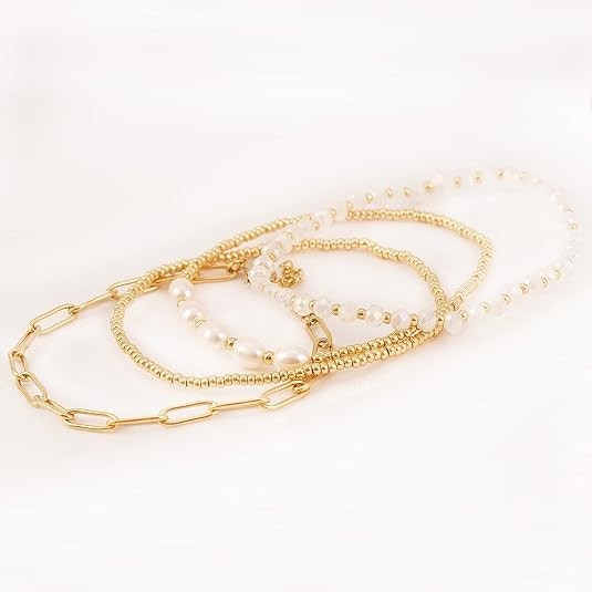 Gold Pearl Beaded Bracelets for Women,gold Pearl Stackable Stretch Be…
