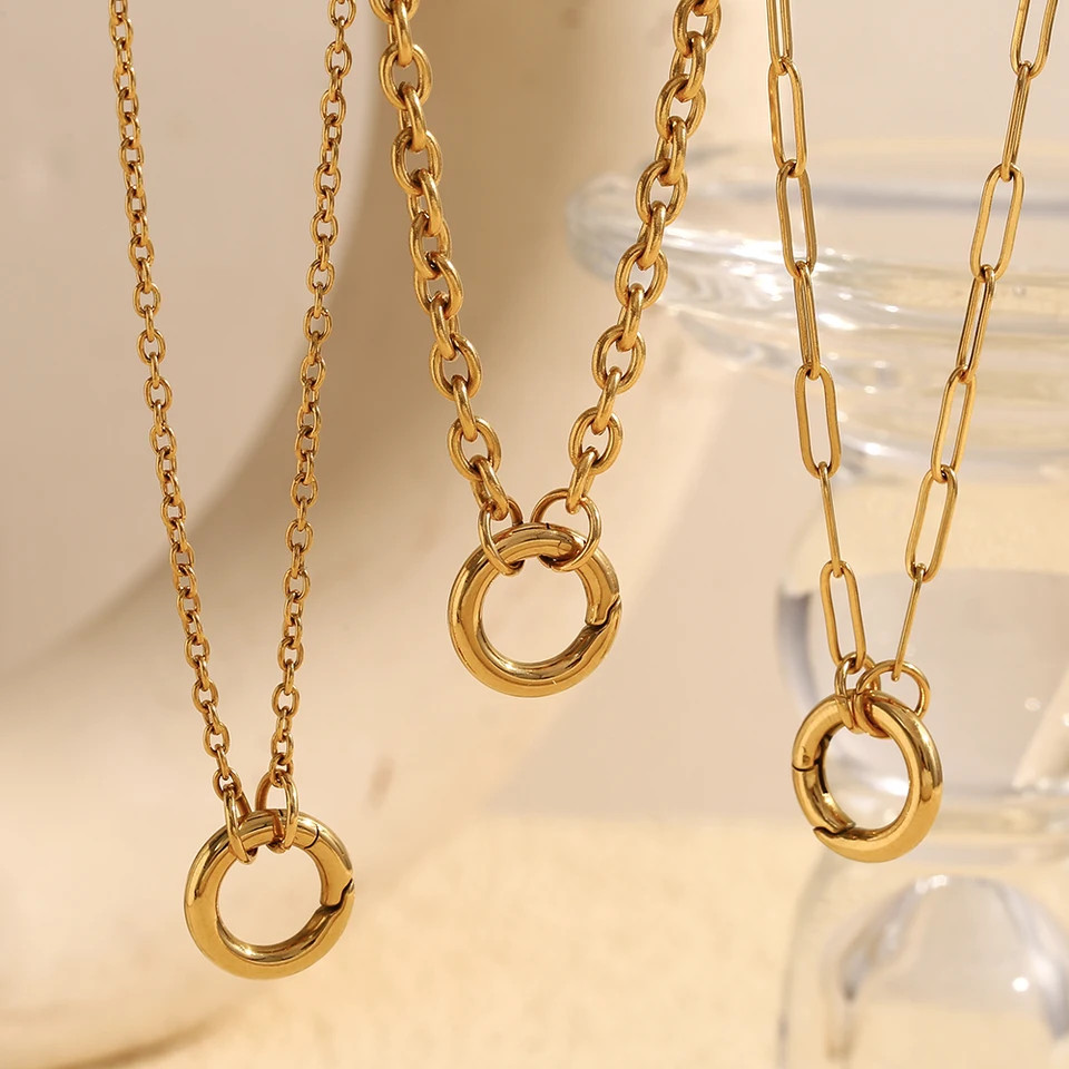 Stainless Steel Necklace O Shape Spring Clasp Large Link Waterproof Jewelry