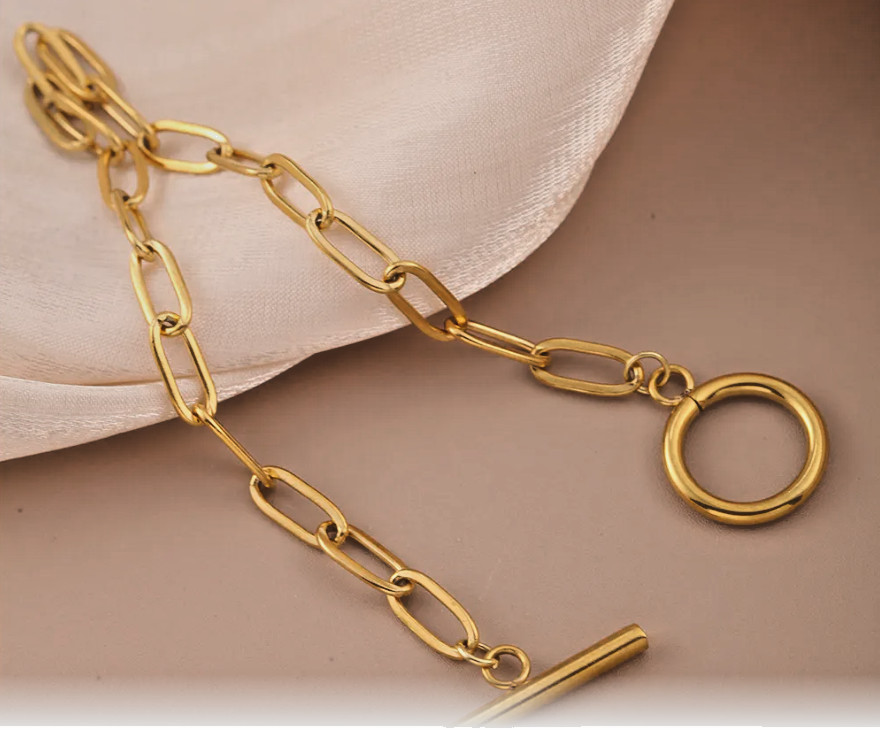 Geometric Paperclip Chain Bracelet – Stainless Steel T-Bar Clasp