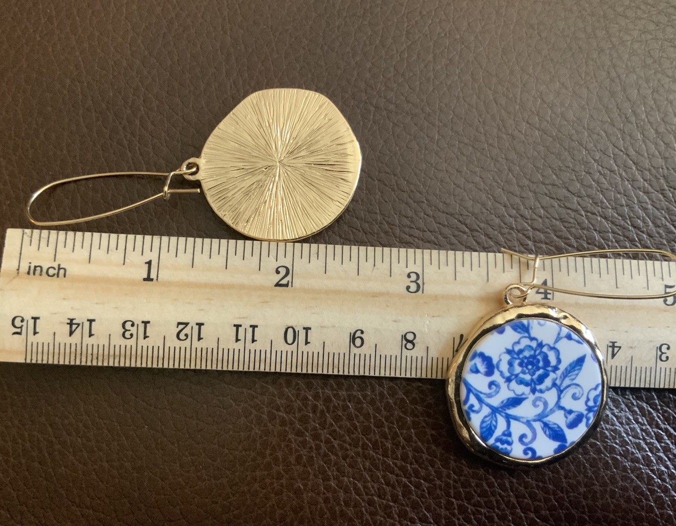 St. Thomas Flower Earrings Tile Porcelain Ceramic Blue Gold Hoop Boho Cruise