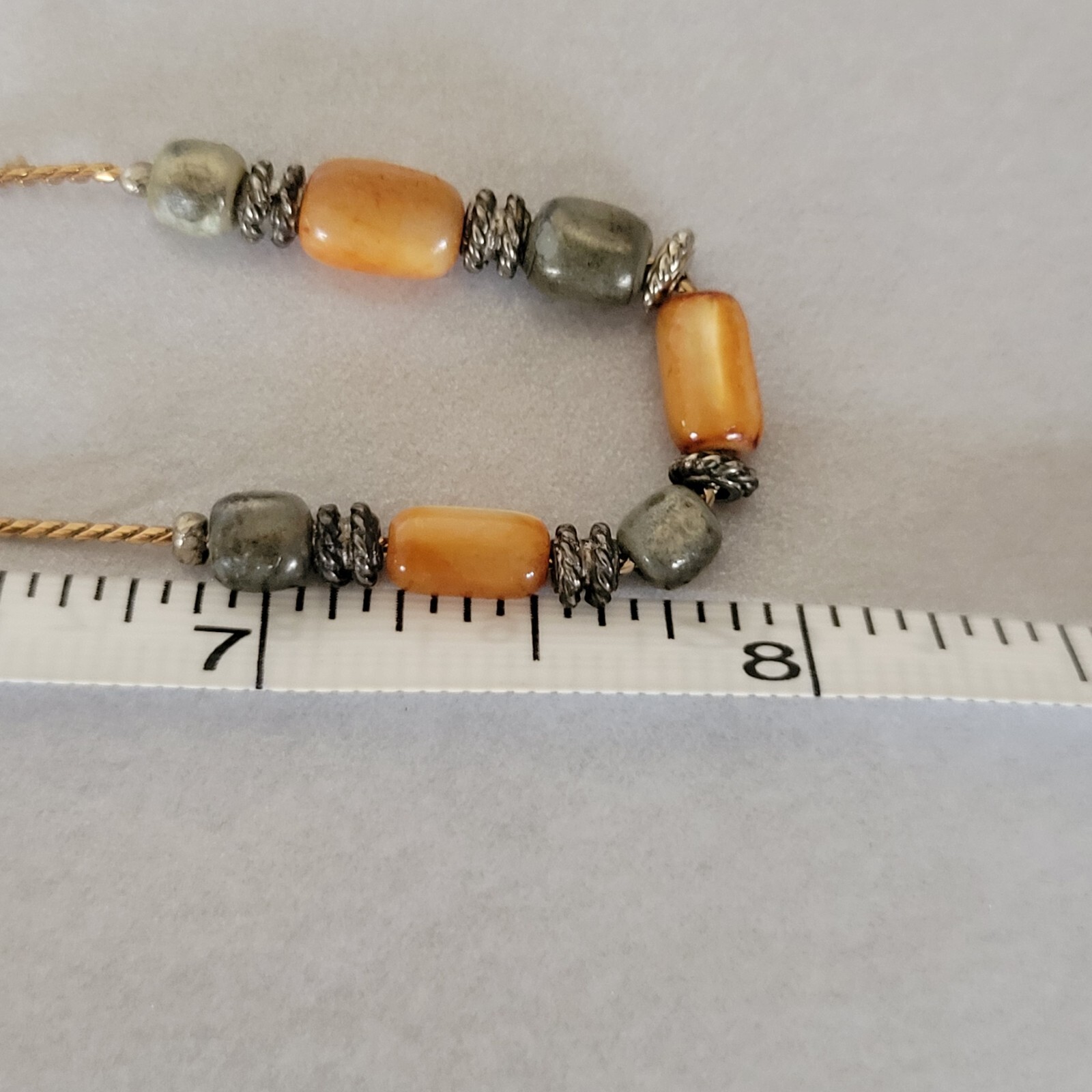 Liz Claiborne Amber Beaded Gold Tone Necklace 19 In. Adj. Signed