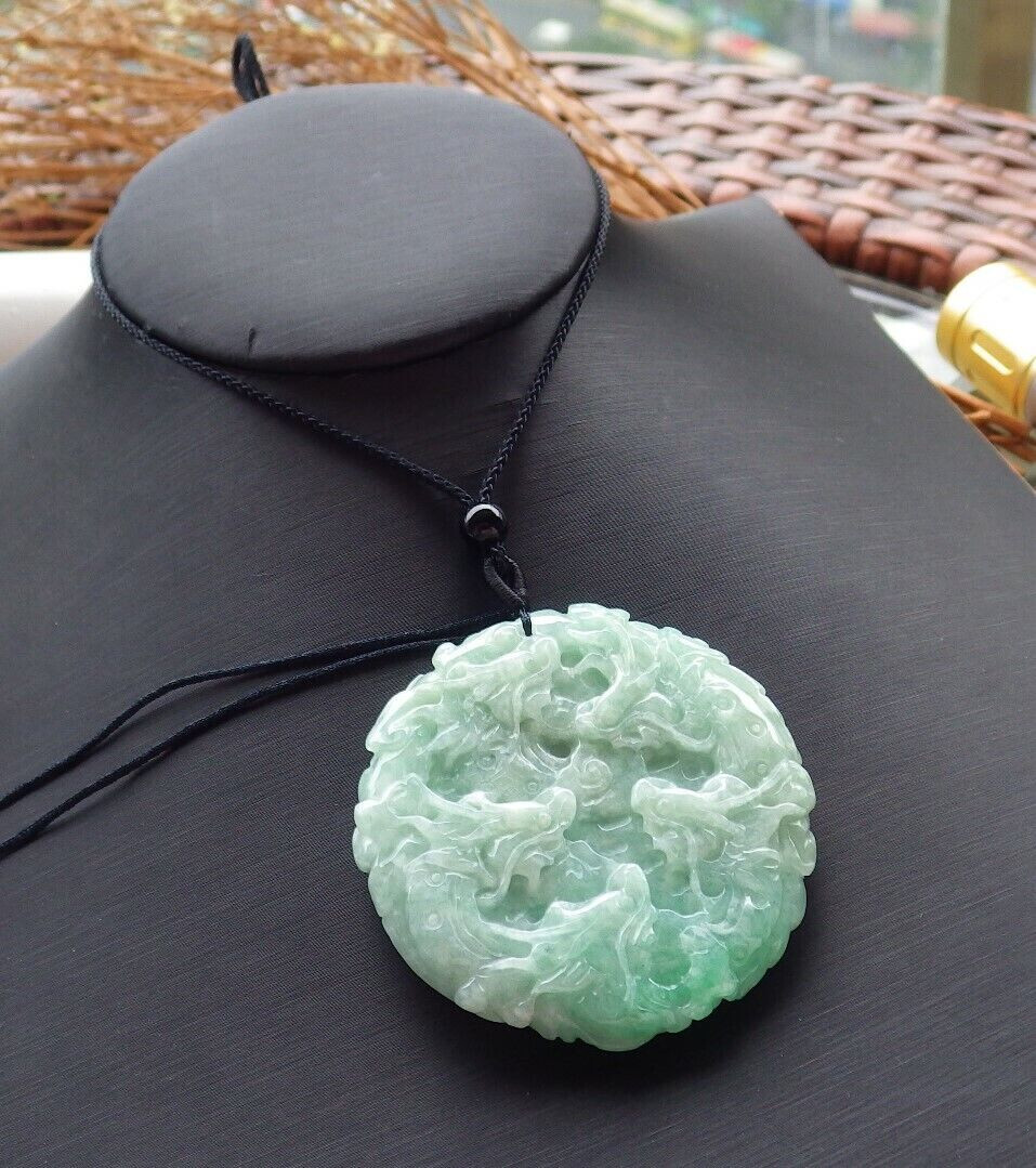 Video Certified Green Natural A JADE Jadeite Pendant 9 Dragon Circle 九龙 406982