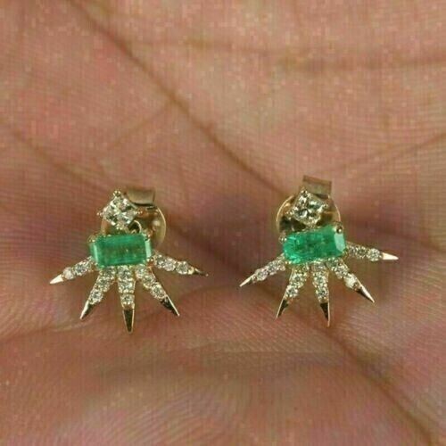 1.50 Ct Emerald Simulated Emerald Women Stud Earring 14K Gold Plated 925 Silver