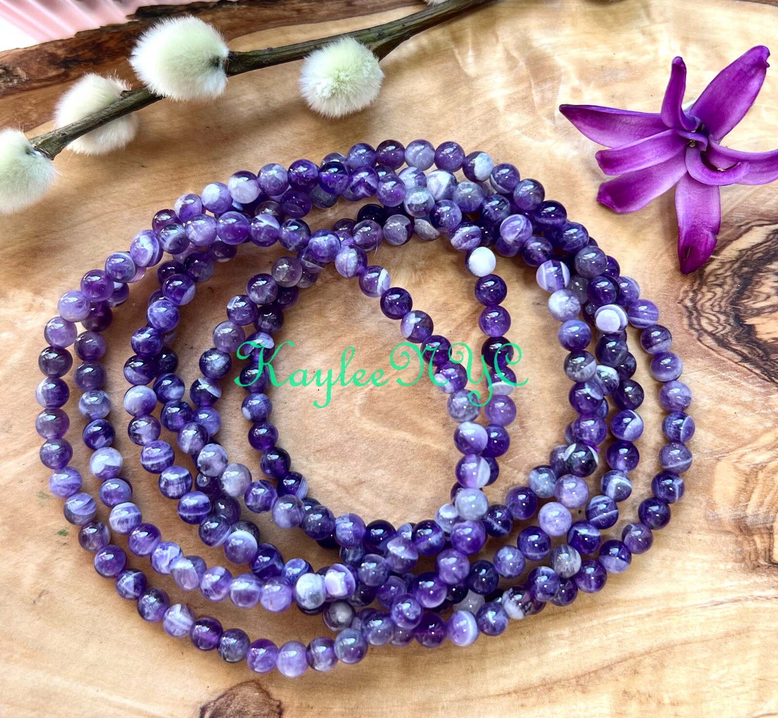 Wholesale Lot 6 Pcs Natural Chevron Amethyst 4mm 7.5” Crystal Stretch Bracelet