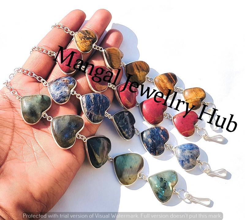 Sodalite & Mix Gemstone Heart Bracelets Lot 925 Sterling Silver Plated Jewellery